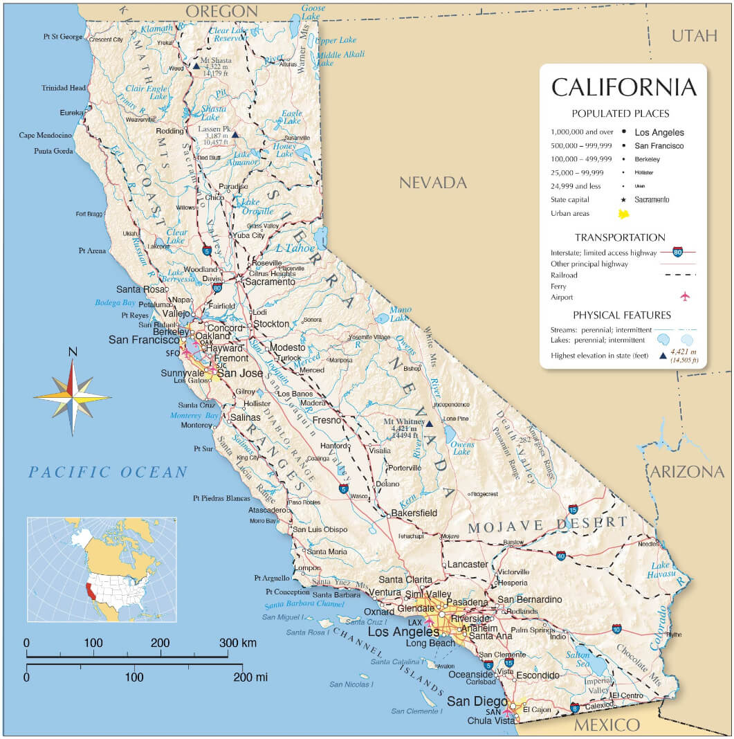 Carte des villes de Californie